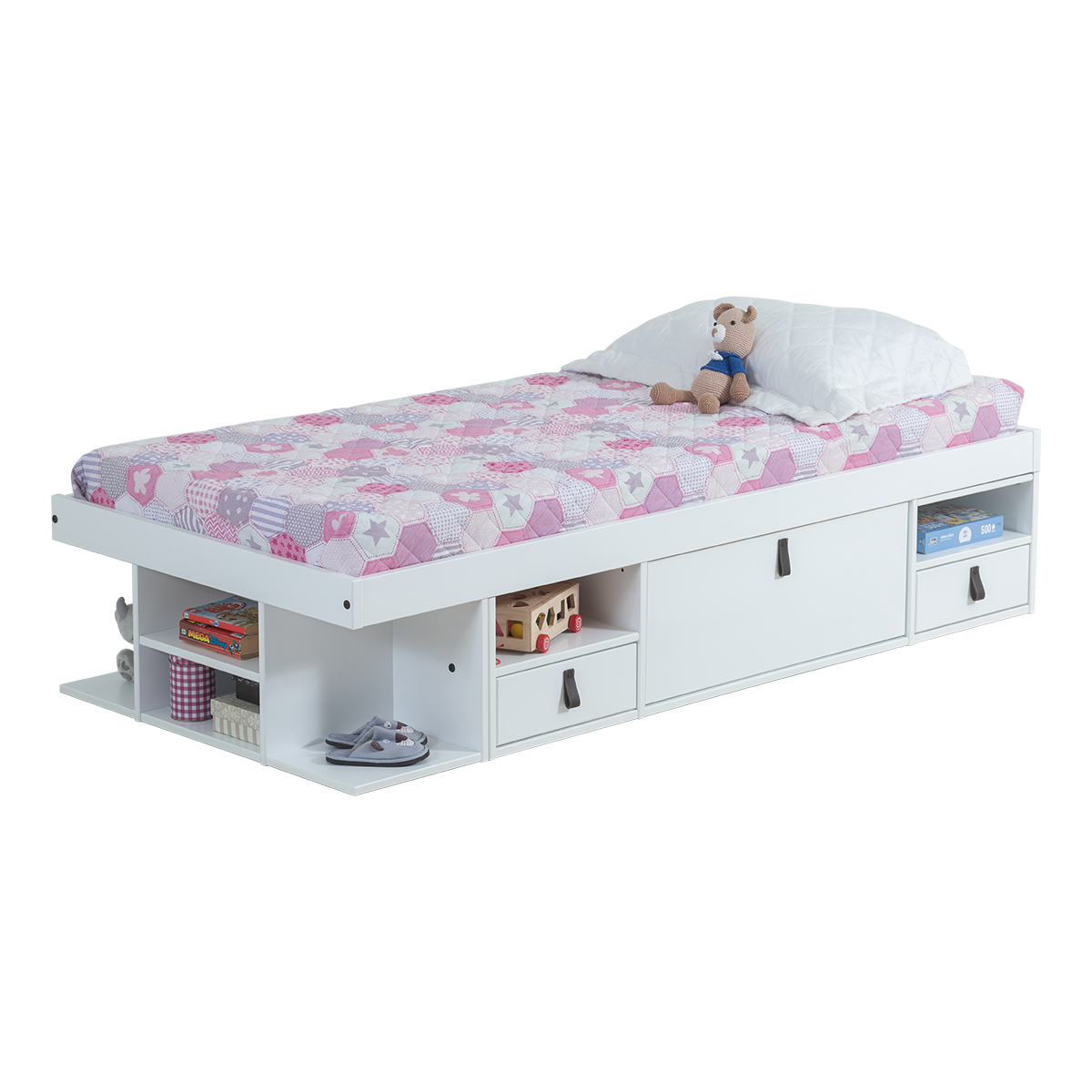 Funktionsbett Bali 90x190 cm - Einzelbett mit Bettkasten und viel Stauraum - Inkl. Lattenrost - Memomad